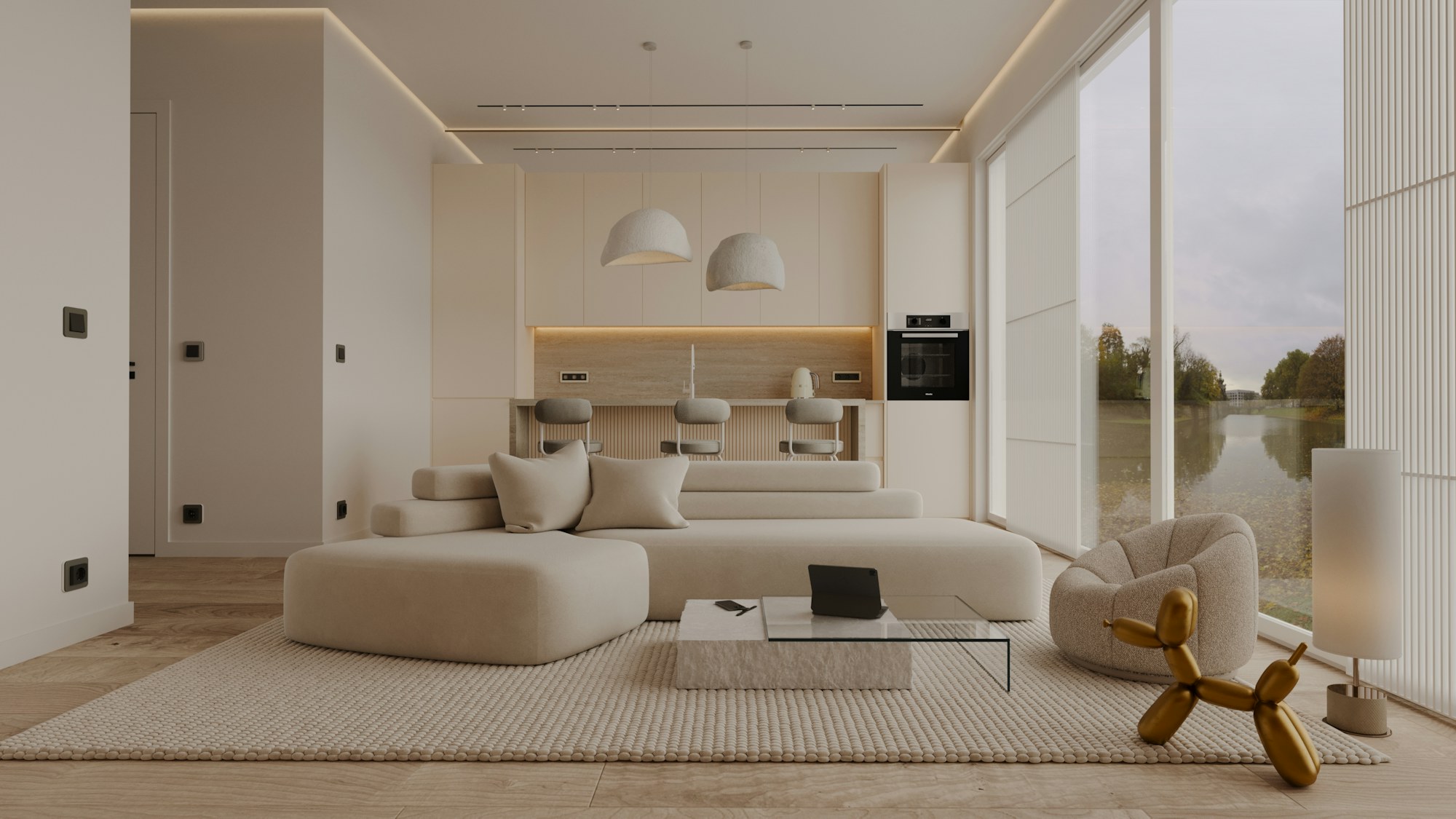 Calm, sunlit modern living room representing the privacy and comfort of in-home detox