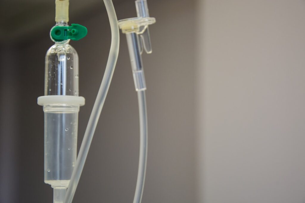 Medical IV drip stand used during clinician-supervised in-home detox and withdrawal monitoring