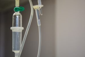 Medical IV drip stand used during clinician-supervised in-home detox and withdrawal monitoring